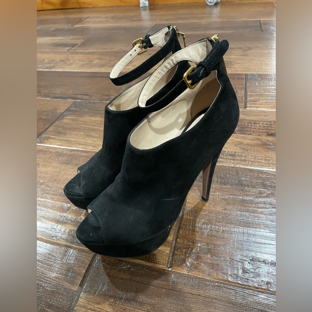 Prada black suede leather platform bootie